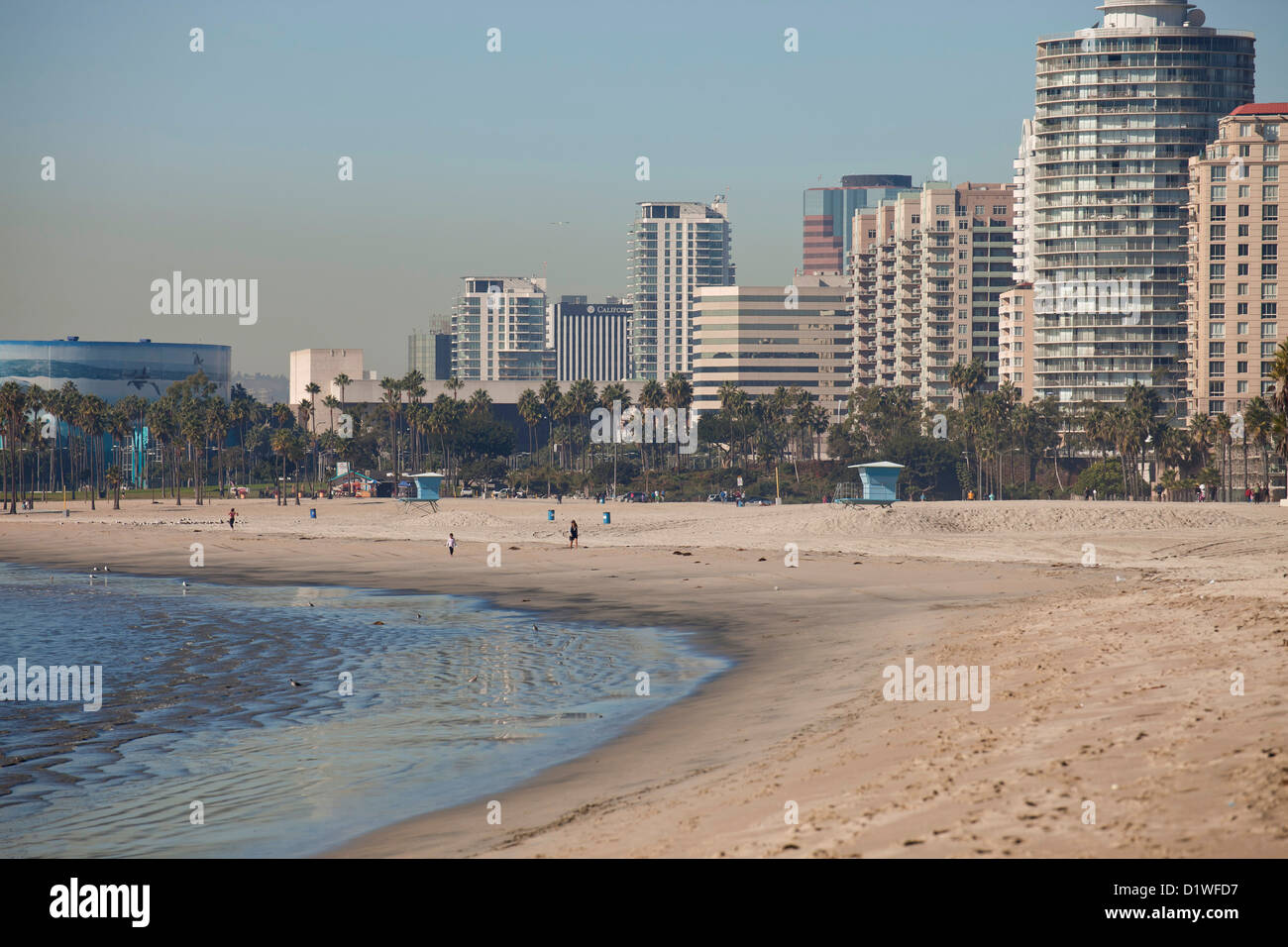 Spiaggia e sullo skyline di Long Beach, nella contea di Los Angeles, California, Stati Uniti d'America, STATI UNITI D'AMERICA Foto Stock