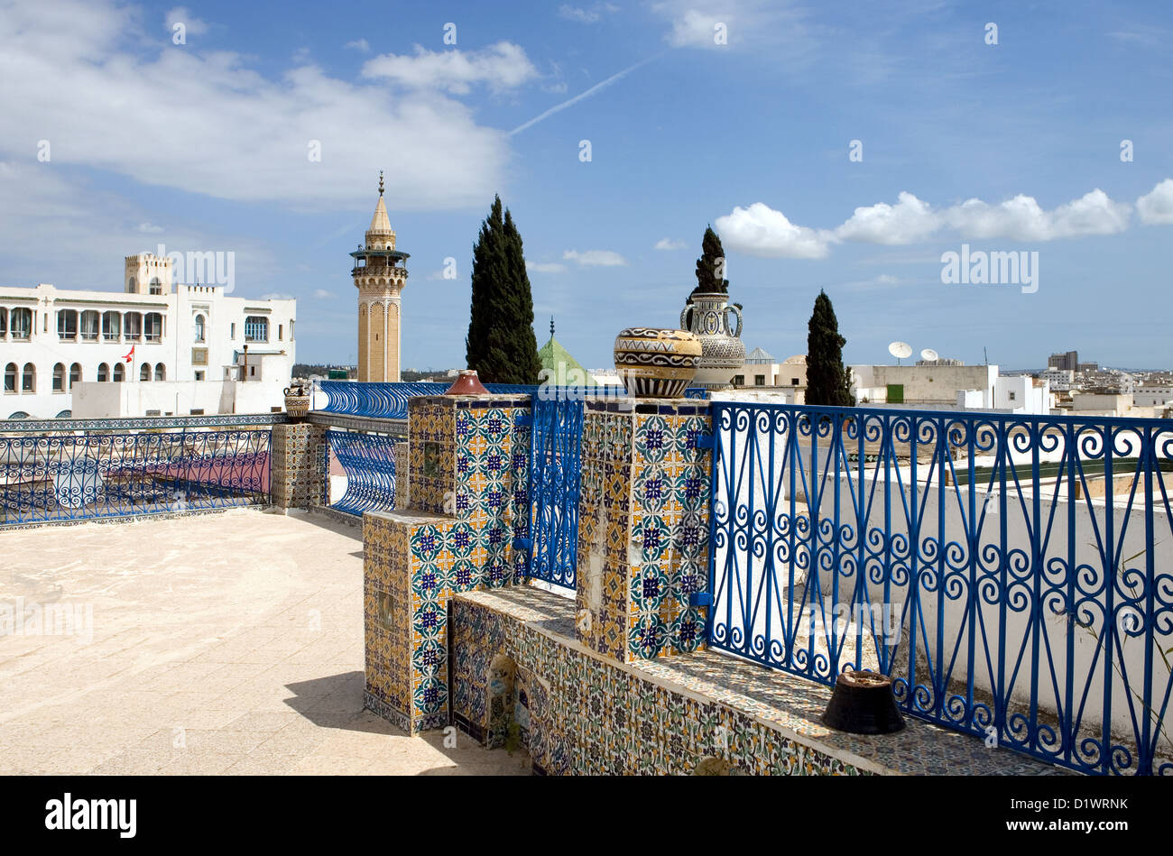 La Tunisia, Tunisi, vista delle architetture tradizionali da una terrazza Medina Foto Stock