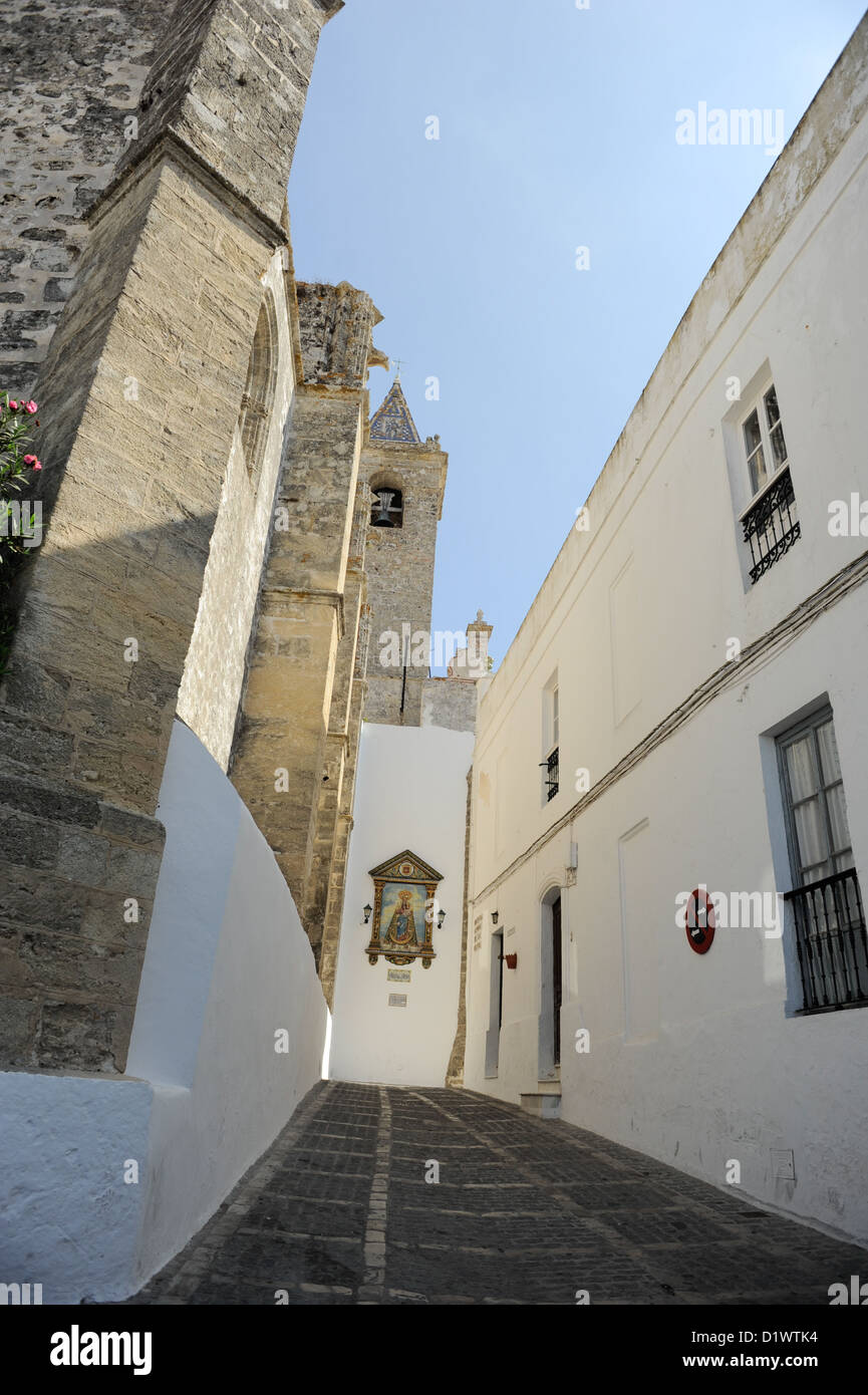 Divino la chiesa del Salvador, Vejer de la Frontera, Spagna Foto Stock