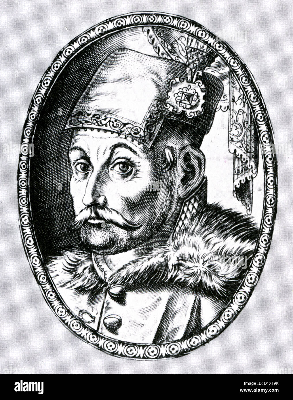 STEPHEN BATHORY (1533-1586), Re di Polonia in contemporanea per incisione Foto Stock