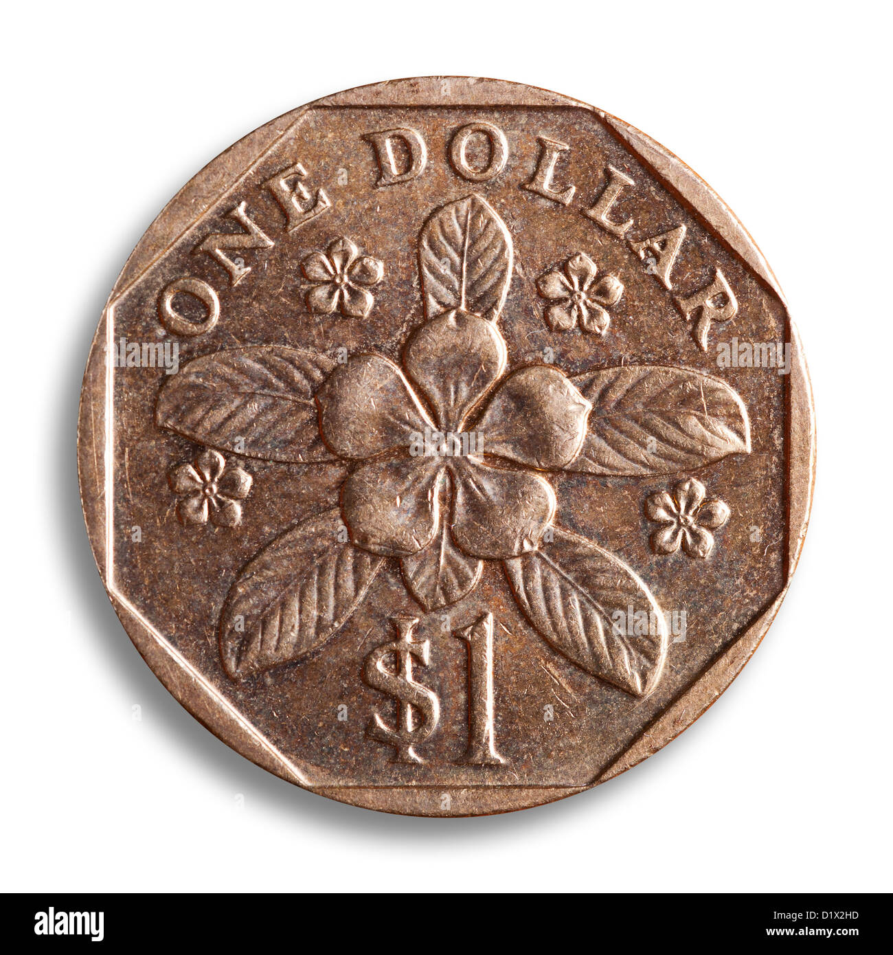 Singapore dollar coin, bianco backgroudn, percorso di clipping. Foto Stock