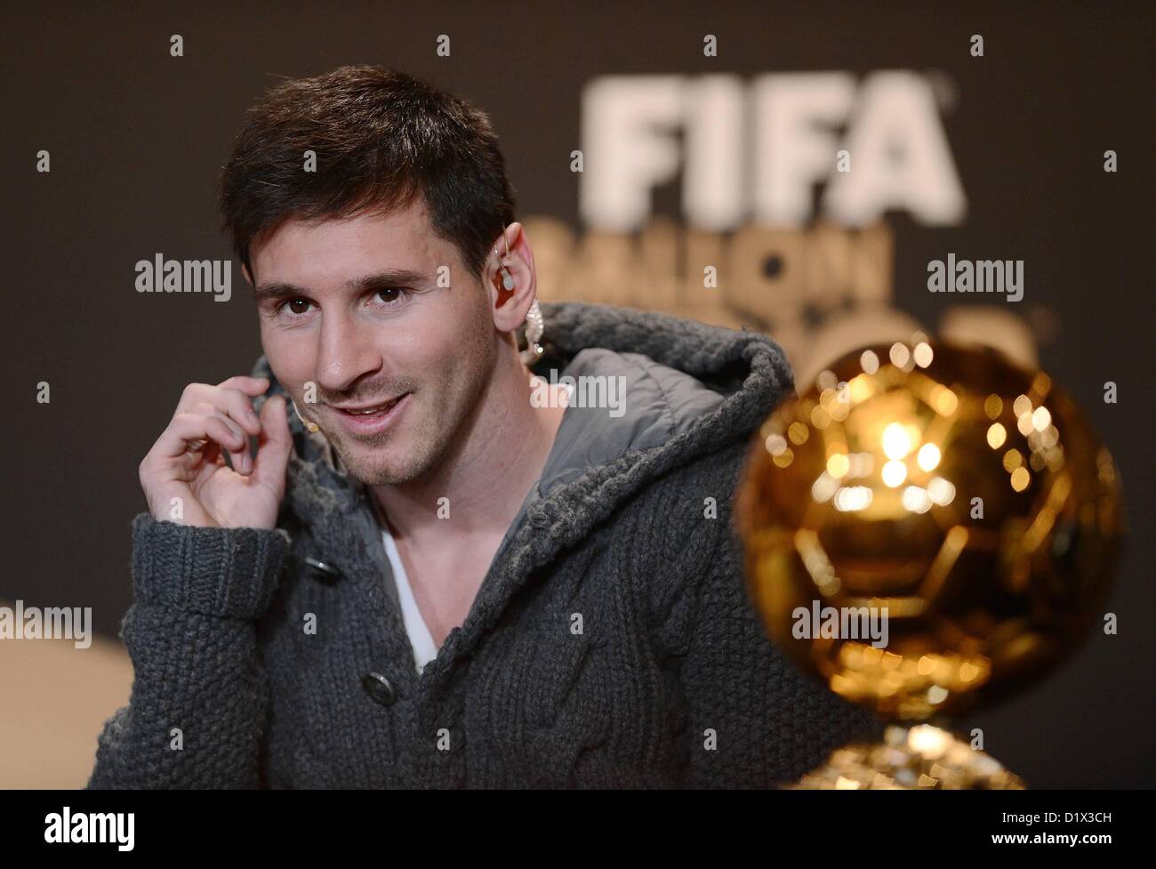 06 01 2013 Partita internazionale di calcio FIFA Pallone D'Or calciatore mondiale 2012 conferenza stampa. Lionel Messi Argentina Foto Stock