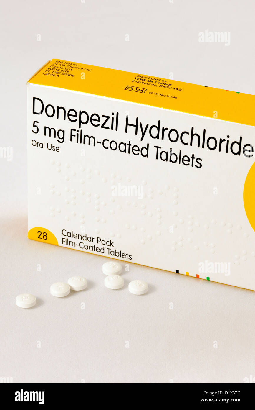 La malattia di Alzheimer demenza trattamento - Donepezil compresse, il farmaco più comuni utilizzati nel Regno Unito Foto Stock