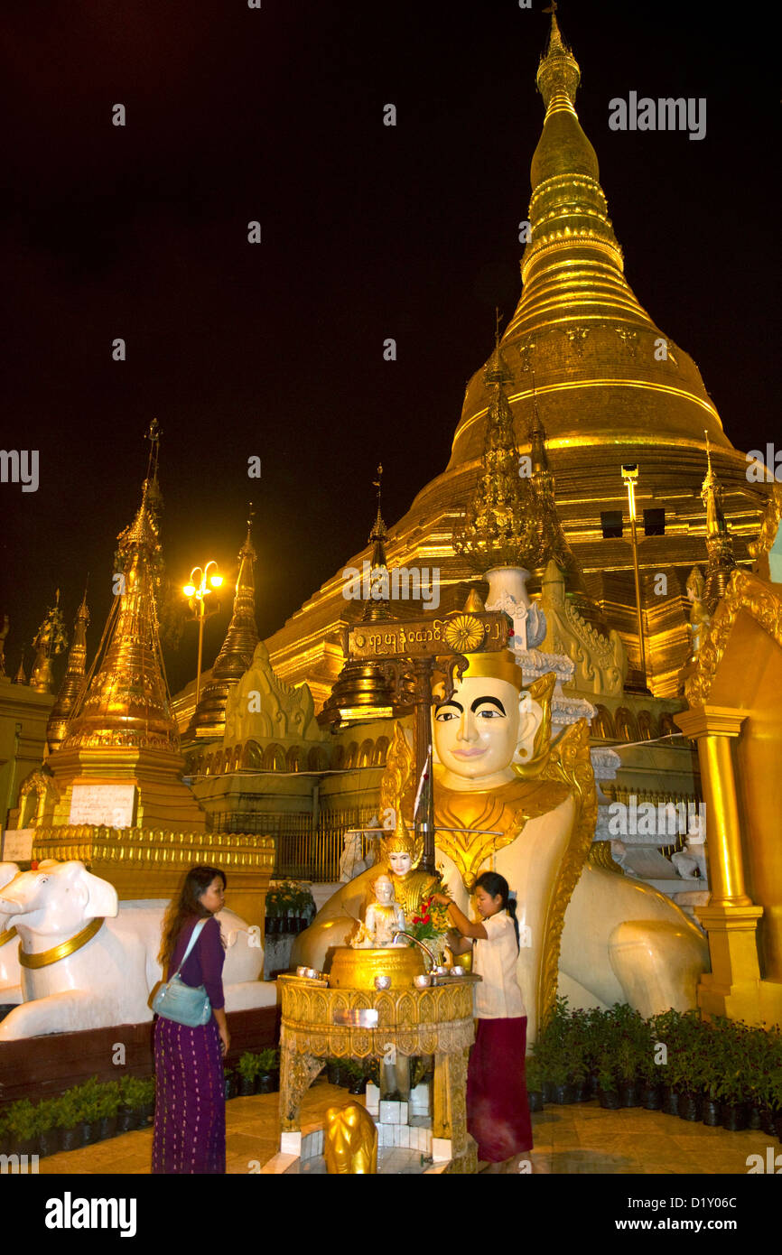 La Shwedagon Paya situato in (Rangoon)Yangon, Birmania (Myanmar). Foto Stock