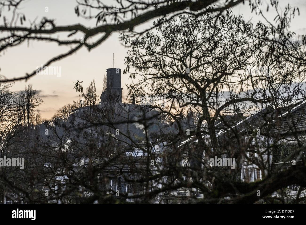 Blick auf die Godesburg a Bonn Bad Godesberg vom Fenster aus Foto Stock