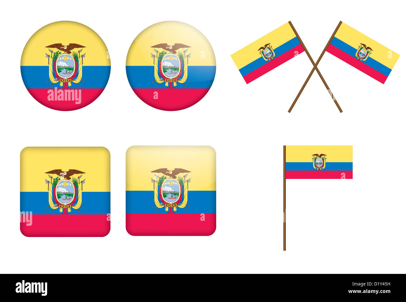 Set di badge con bandiera dell Ecuador Foto Stock