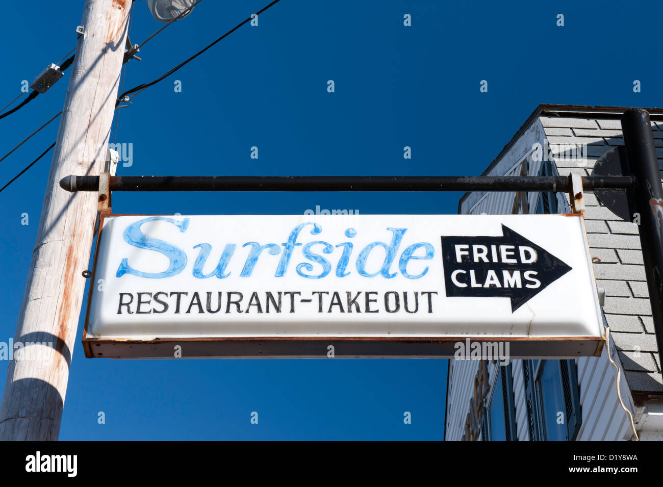 Surfside Ristorante insegna in York Beach, Maine, Stati Uniti d'America. Foto Stock