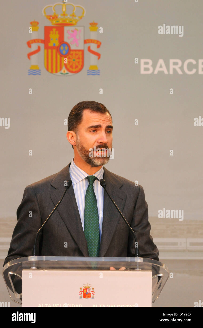 Il principe Felipe ospite d onore, per l'inaugurazione del Barcelona-Figueres linea ferroviaria ad alta velocità AVE .Girona Catalogna Spagna Foto Stock