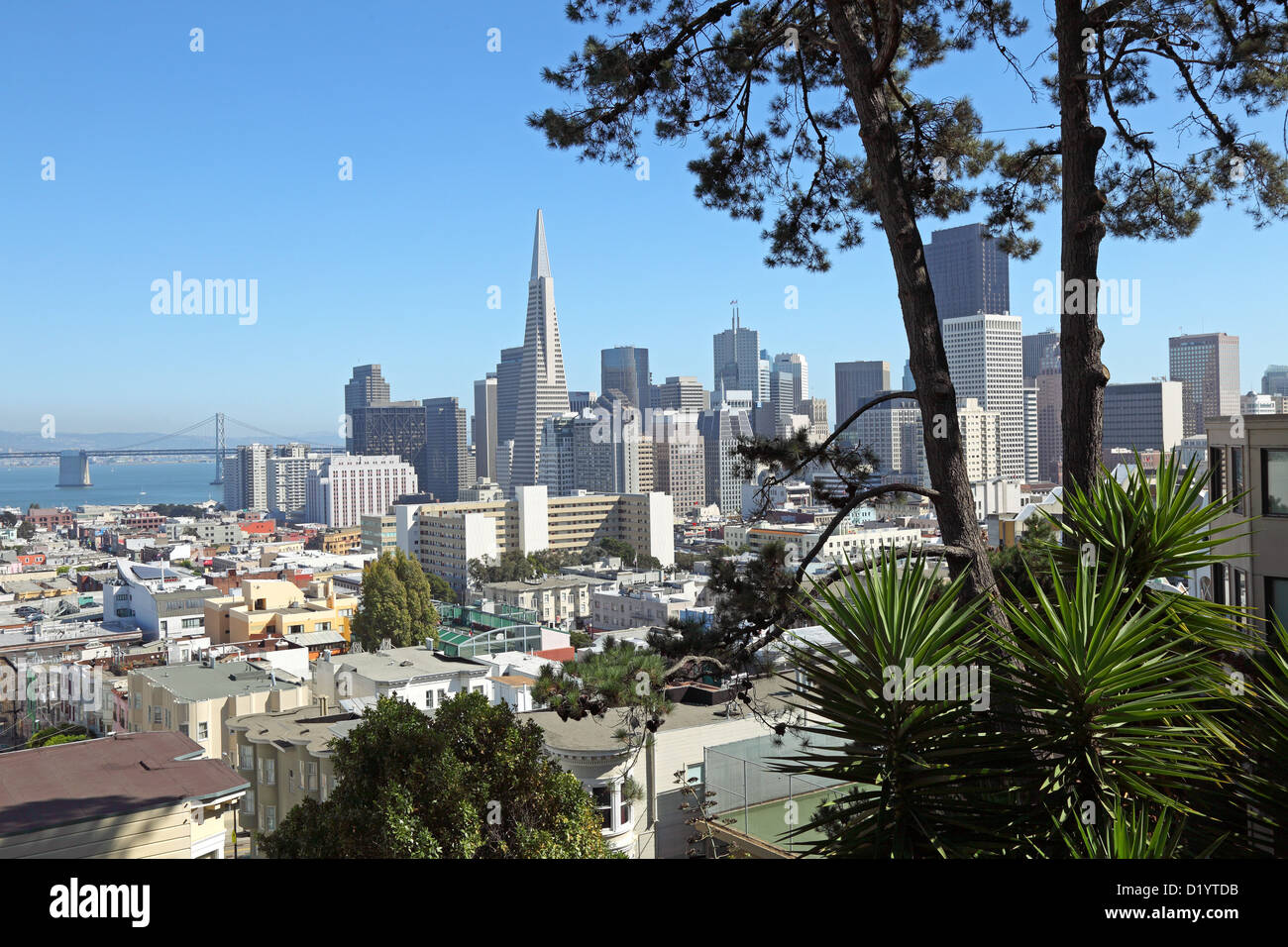 Vista da Taylor Street a Downtown, Hill, San Francisco, CA, Stati Uniti d'America Foto Stock