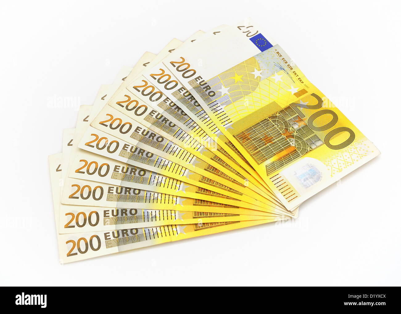 Euro carta moneta isolato su sfondo bianco. Foto Stock