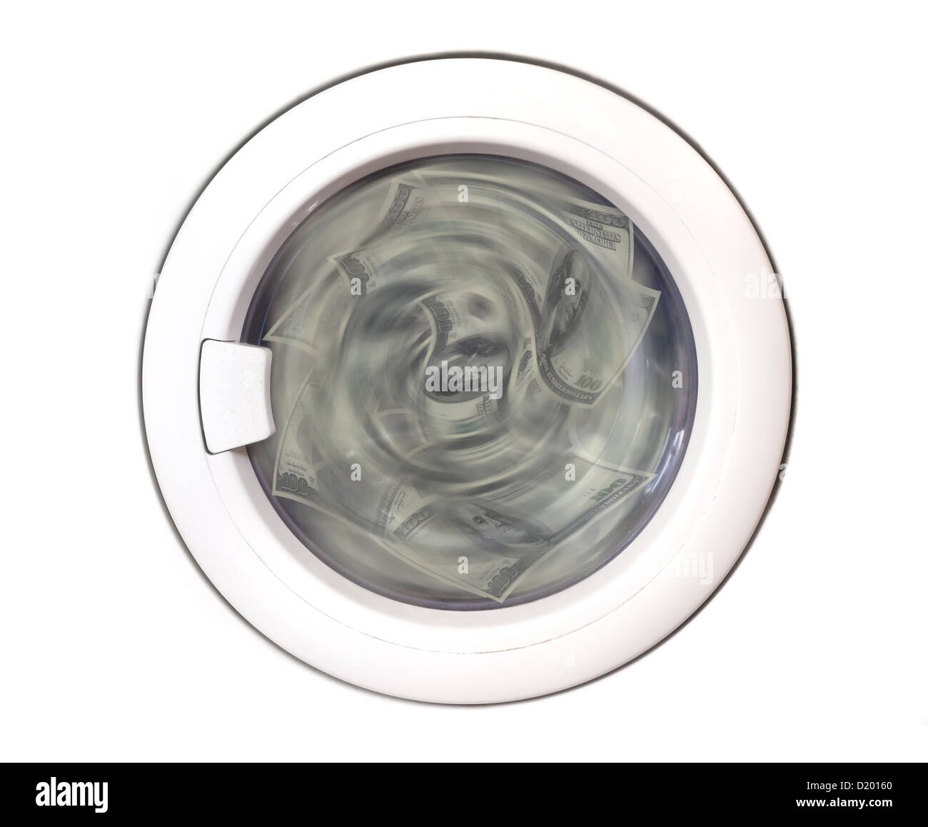 Lavanderia di denaro concetto foto. La filatura di denaro in una macchina di lavaggio. Foto Stock