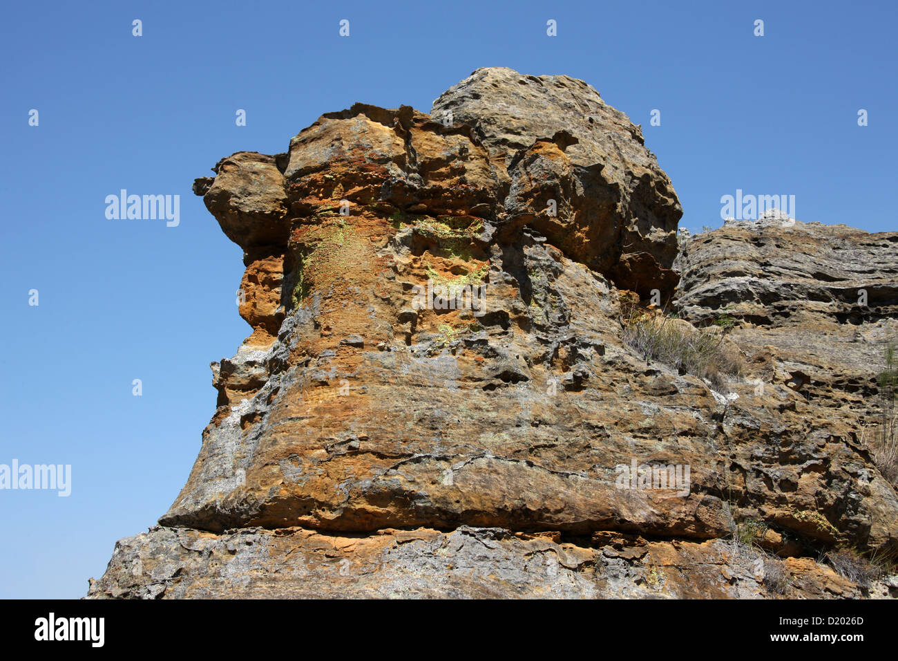 Vento scolpita in formazione di roccia, Isalo National Park, Madagascar, Africa. Foto Stock