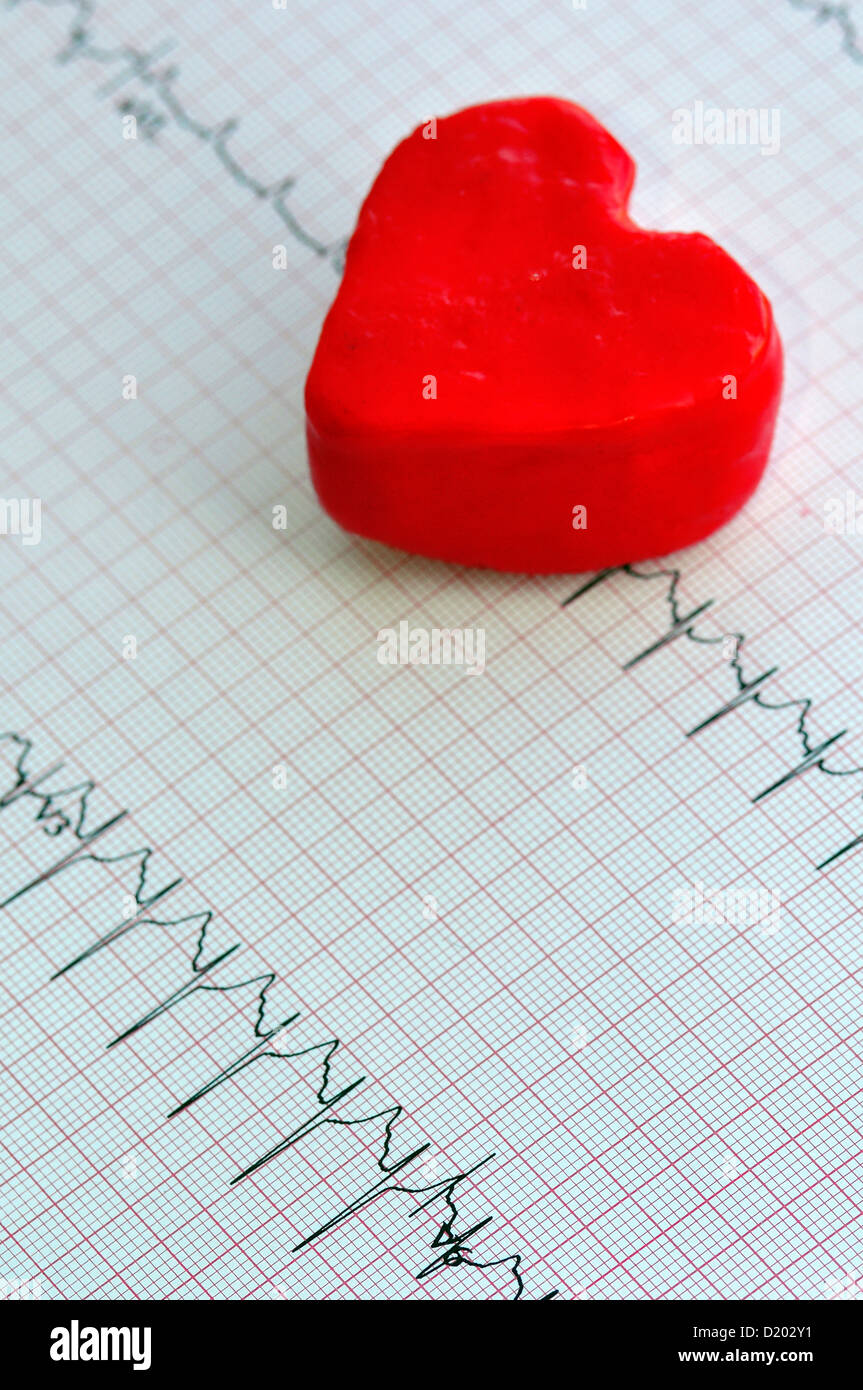 Forma di cuore su elettrocardiogramma Foto Stock