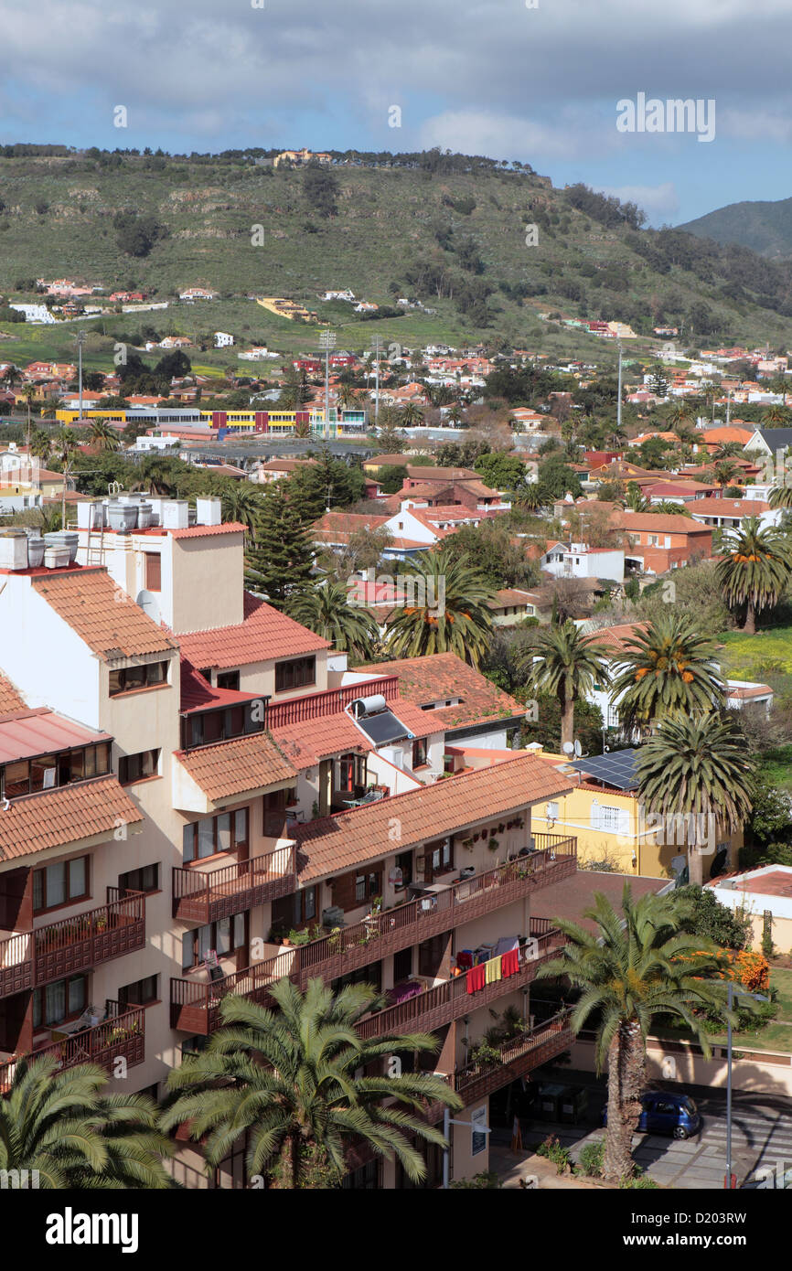 Tettuccio di vista aerea di La Laguna, Sito Patrimonio Mondiale dell'UNESCO, Tenerife, Isole Canarie. Foto Stock