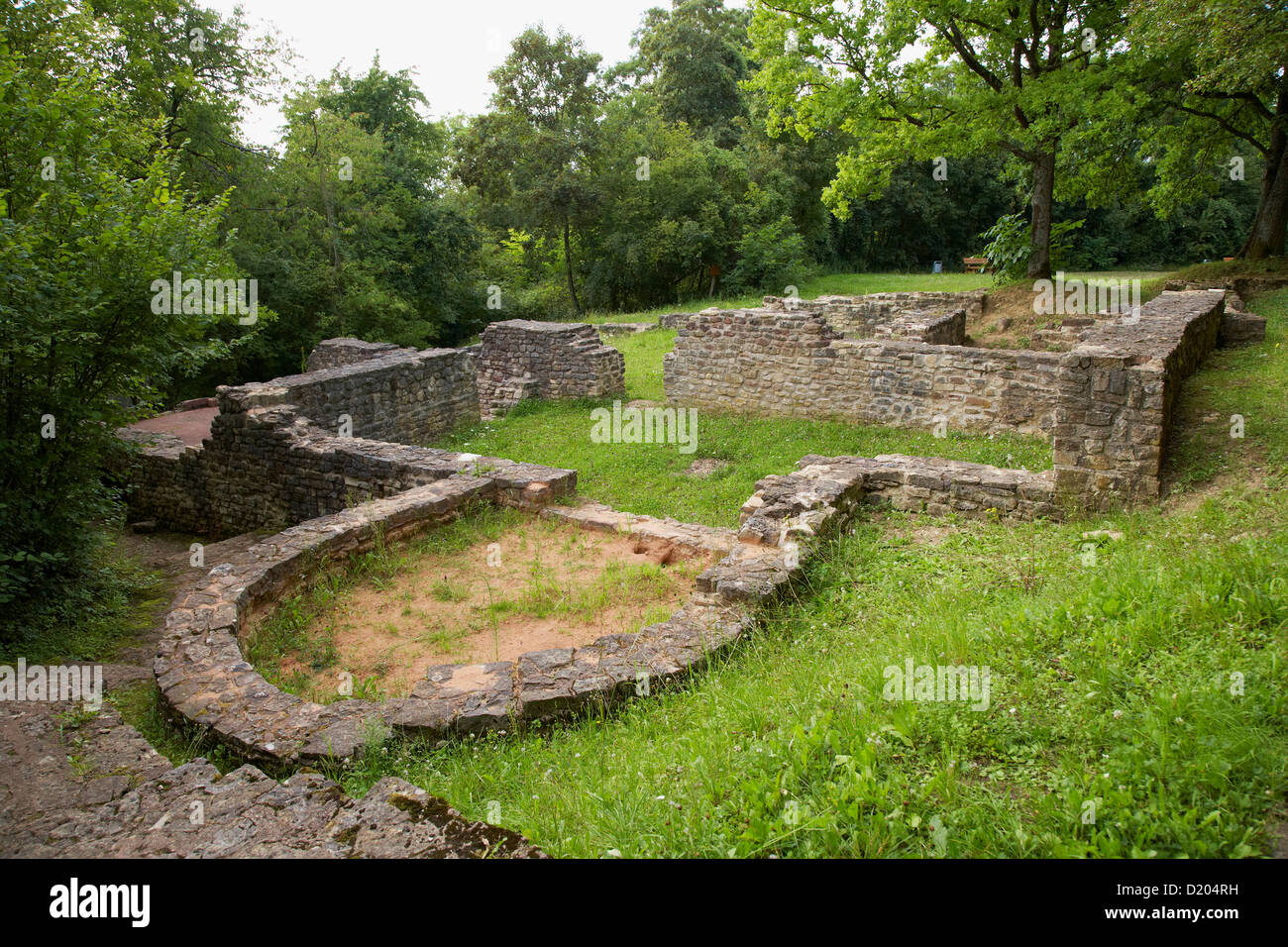 Gallo tempio romano sito dello scavo, Sudelfels, Villa Rustica, Wallerfangen, distretto Ihn, Saarland, Germania, Europa Foto Stock