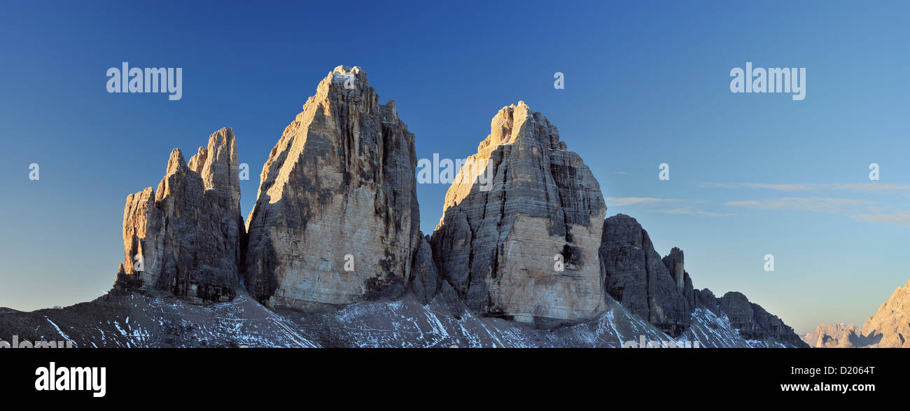 Drei Zinnen, tre cime delle Dolomiti, Patrimonio Mondiale dell Unesco, Alto Adige, Veneto, Italia Foto Stock