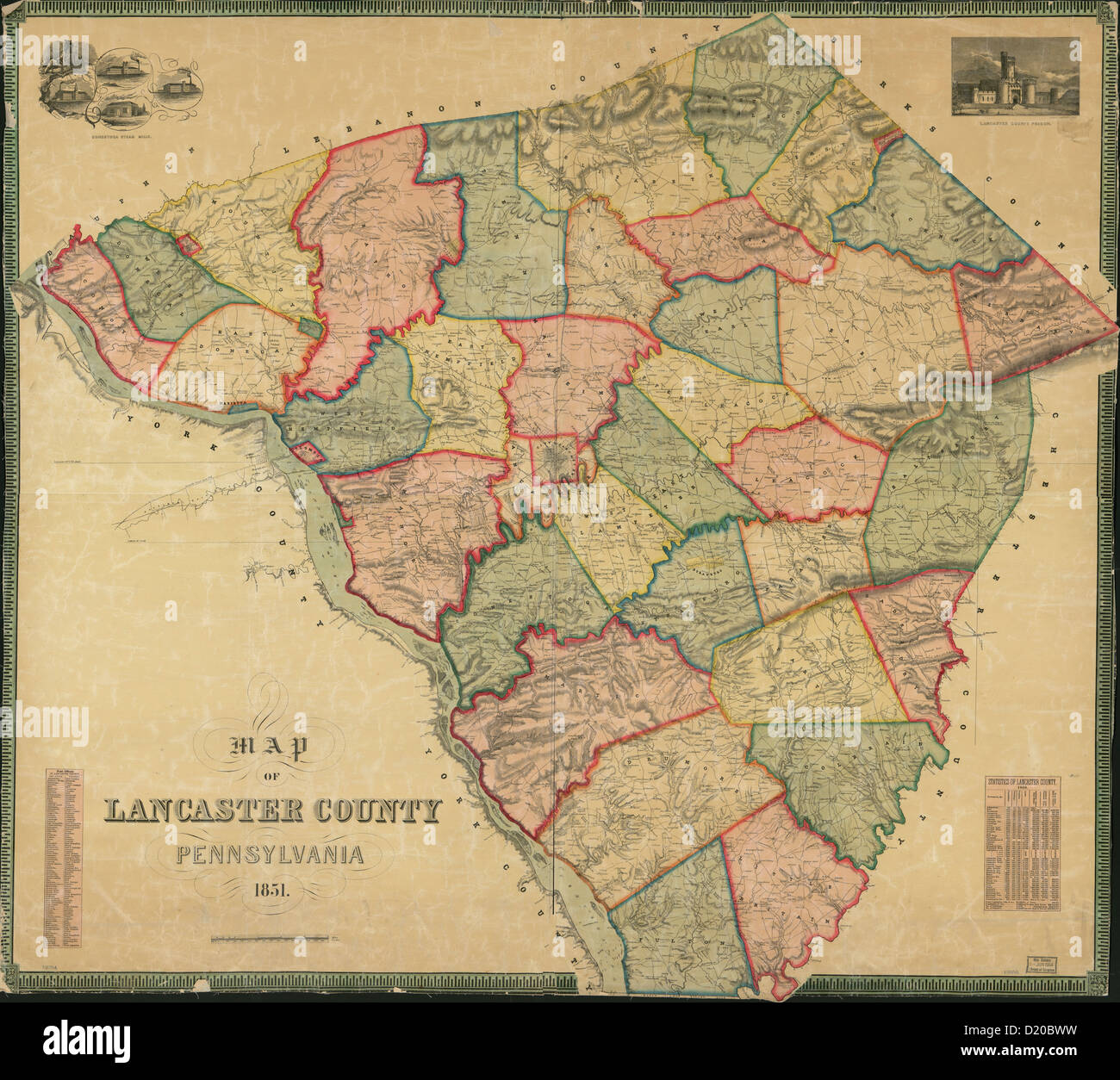 Mappa di Lancaster County, Pennsylvania. 1851 Foto Stock