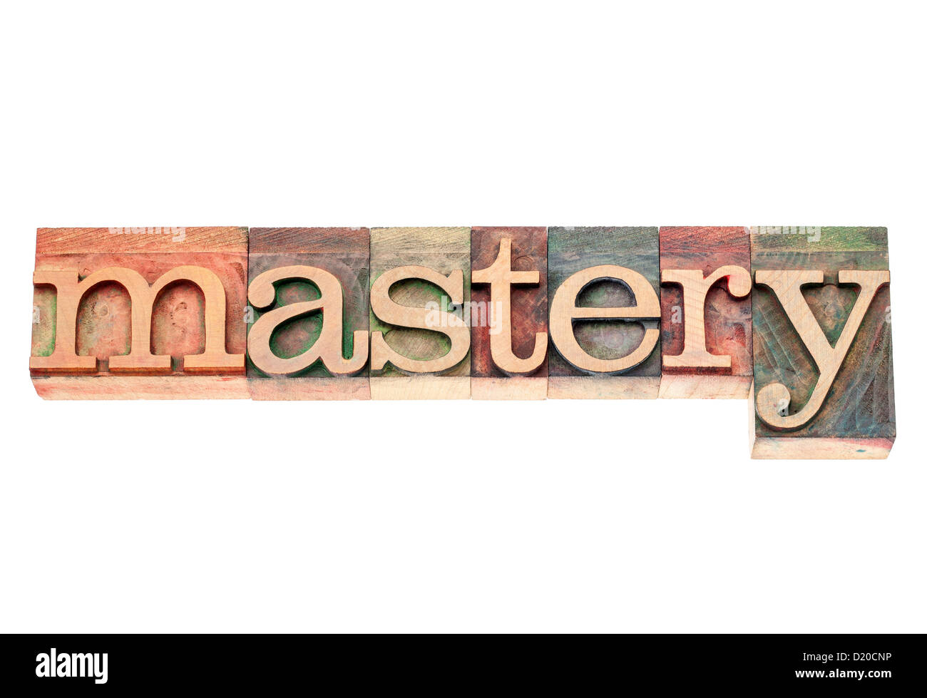 Mastery - testo isolato in rilievografia vintage tipo legno blocchi di stampa Foto Stock