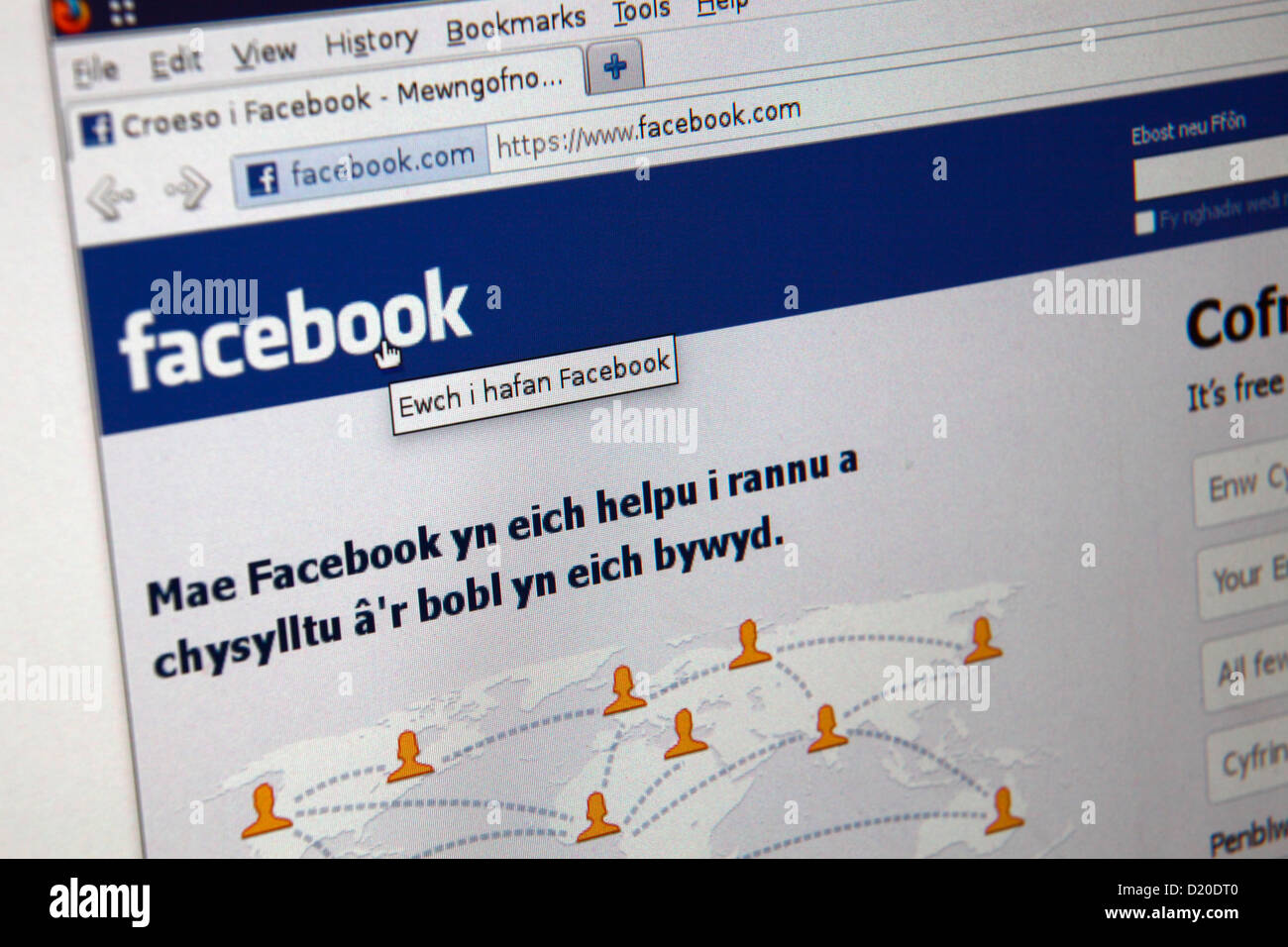 Facebook- Lingua gallese sito Foto Stock