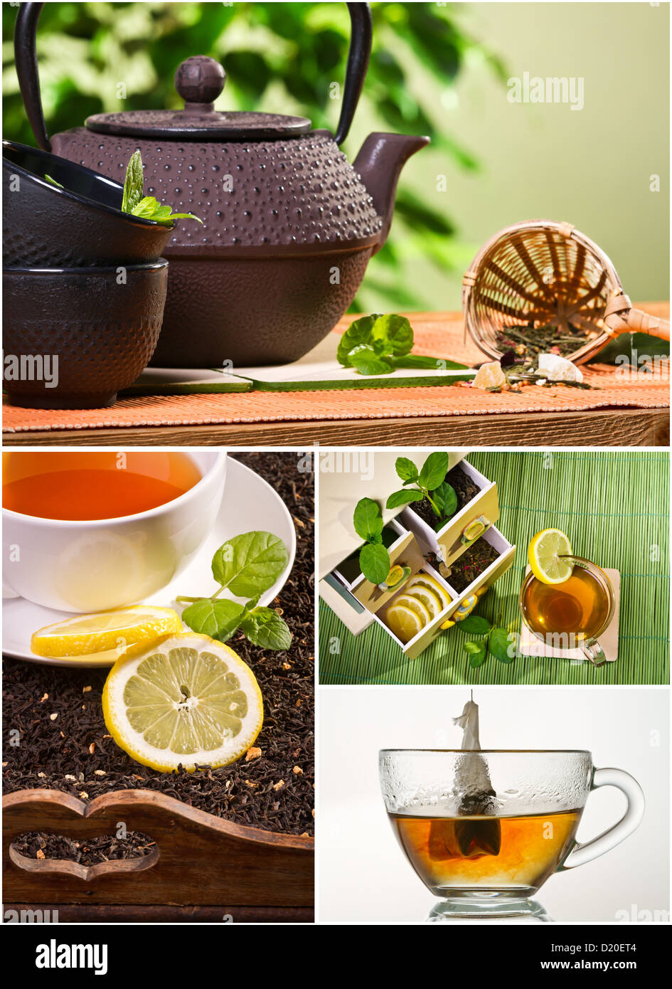 Collage di salutare tè verde n. 2 Foto Stock