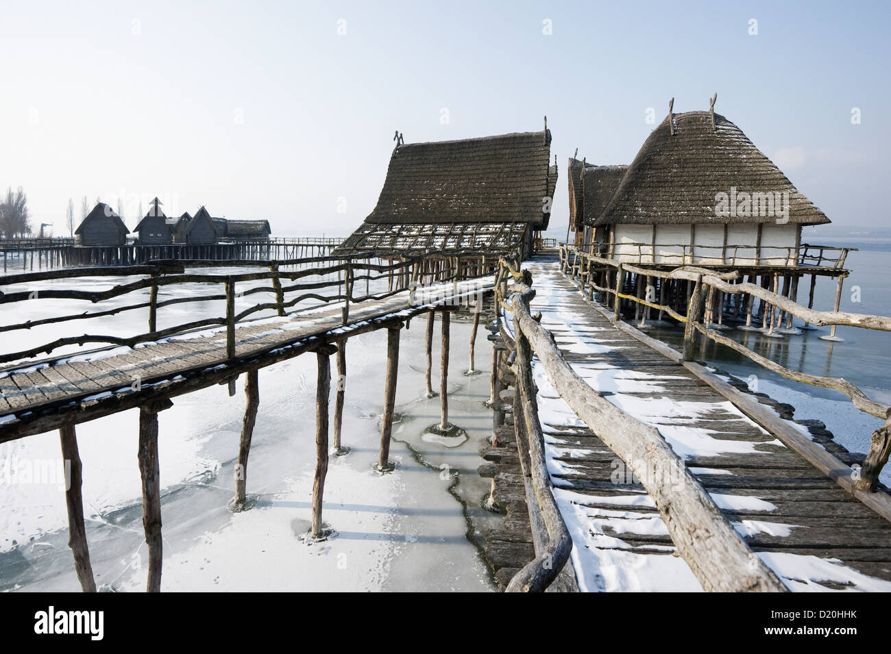 Palafitte in open-air museum, Unteruhldingen Lago di Costanza, Baden-Württemberg, Germania Foto Stock