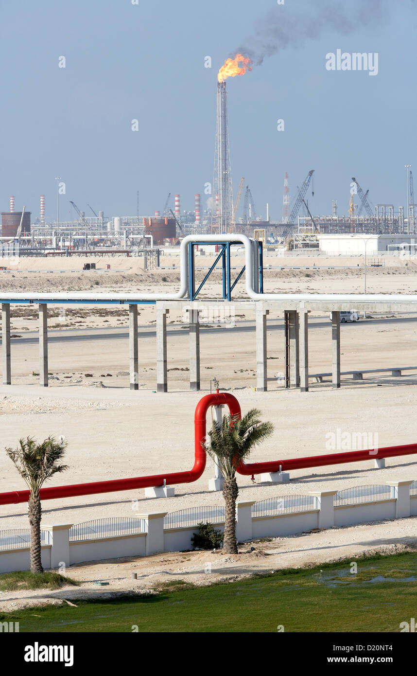 Siti di costruzione e dei siti industriali, Ras Laffan città industriale, in Qatar Foto Stock