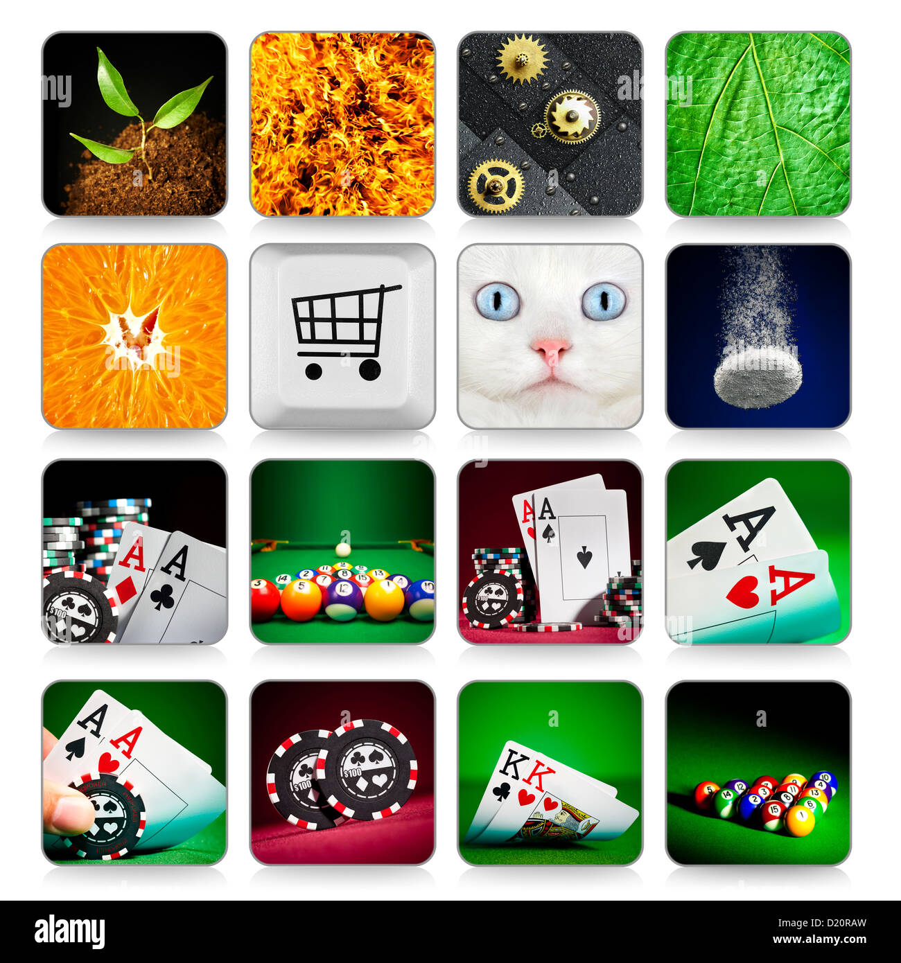 Raccolta di icone su bianco per programmi e giochi, ecc. Foto Stock