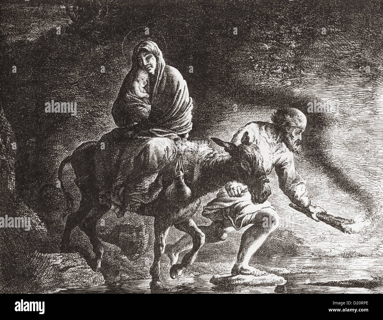 La Fuga in Egitto dopo la pittura di Christian Wilhelm Ernst Dietrich. Foto Stock