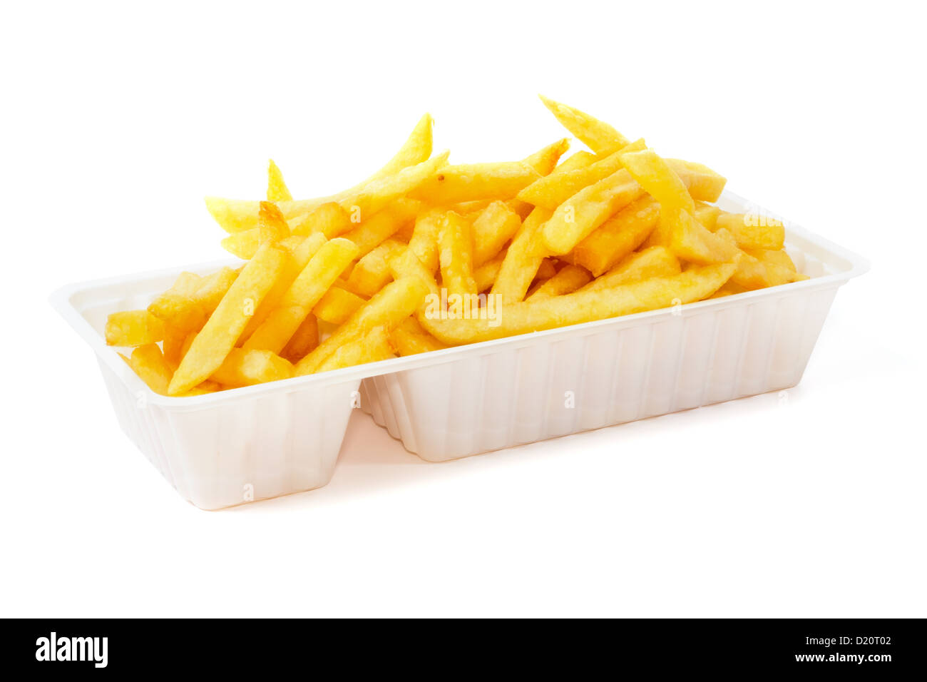 Porzione di patatine fritte in plastica vassoio monouso Foto Stock