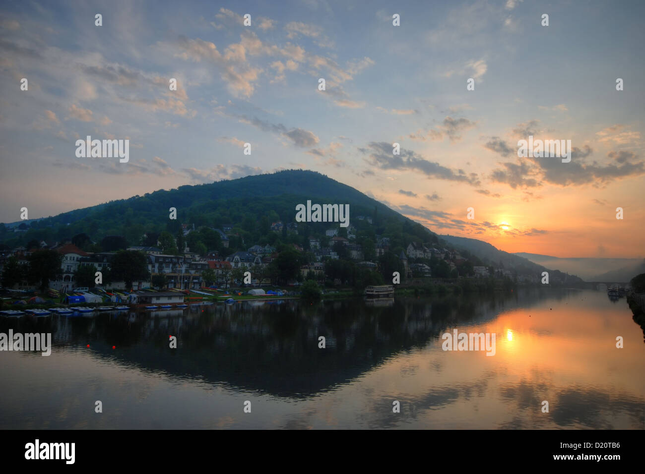 Alba sul fiume Neckar, Heidelberg Foto Stock