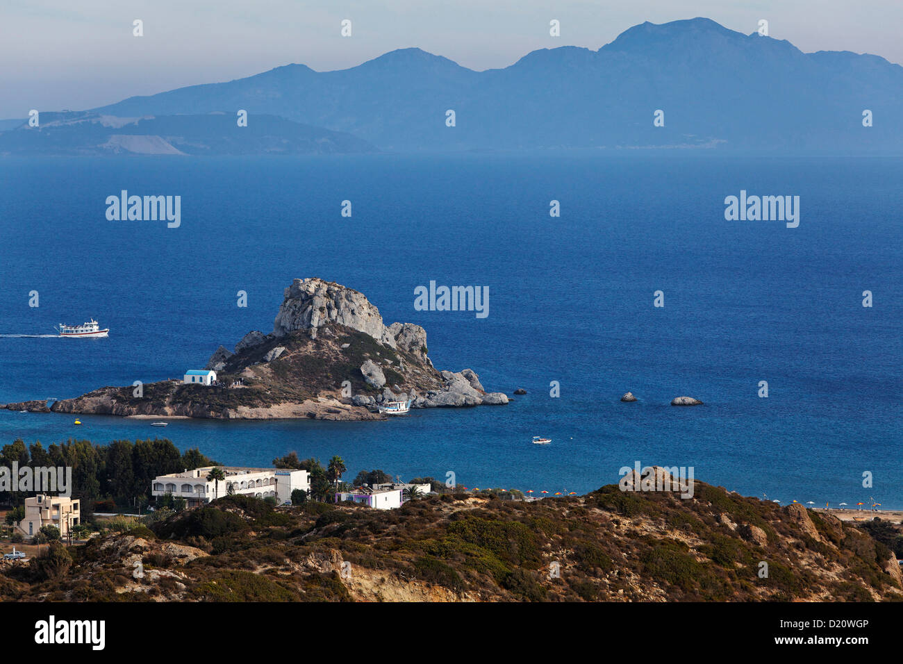 Vista di Agios Stefanos e la penisola di Kefalos, Kos Dodecaneso isole, Grecia, Europa Foto Stock