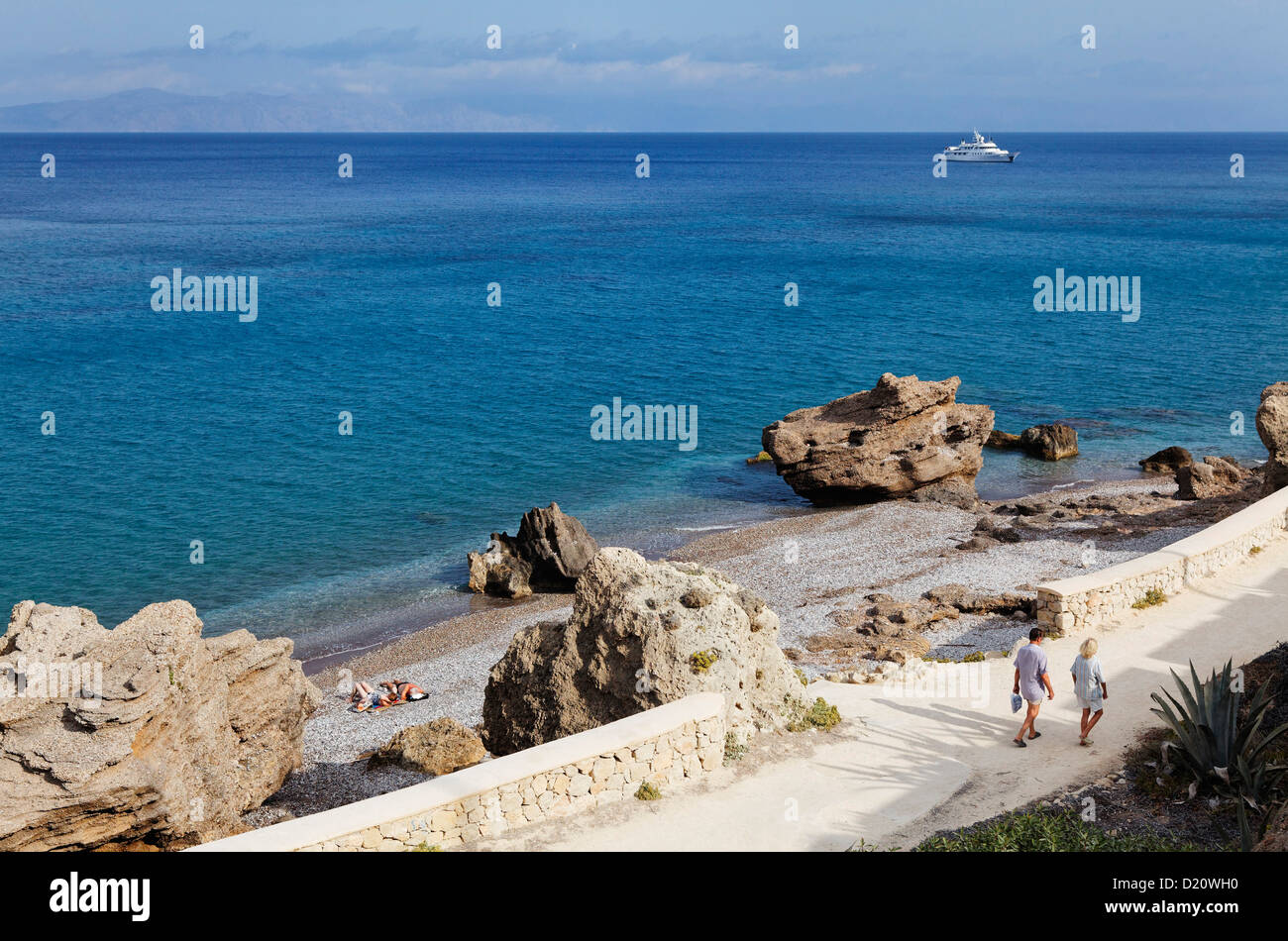 Spiaggia appartata vicino a Ialyssos, West Coast, RODI, DODECANNESO isole, Grecia, Europa Foto Stock