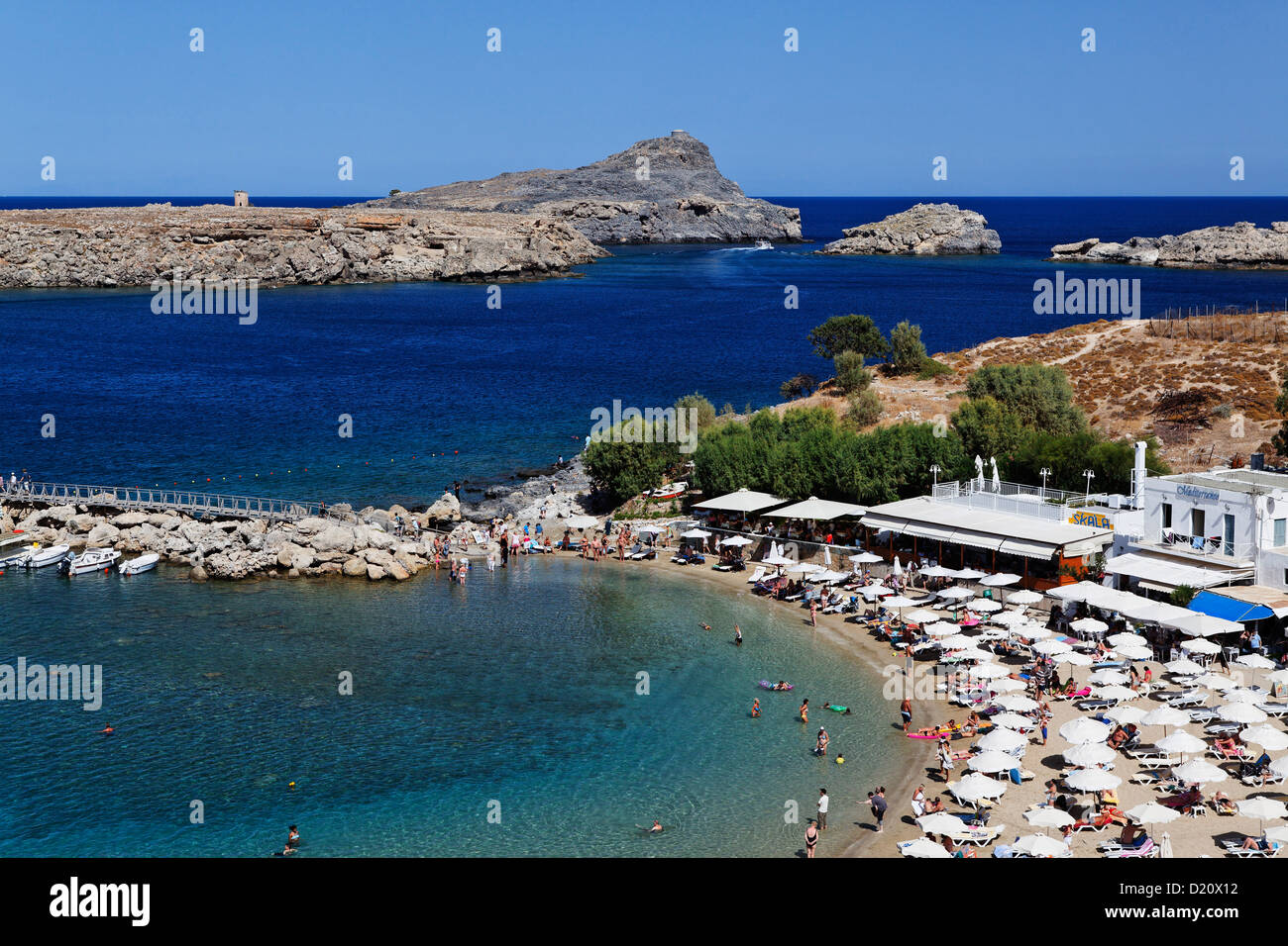 Spiaggia Pallas nella luce del sole, Lindos, RODI, DODECANNESO isole, Grecia, Europa Foto Stock