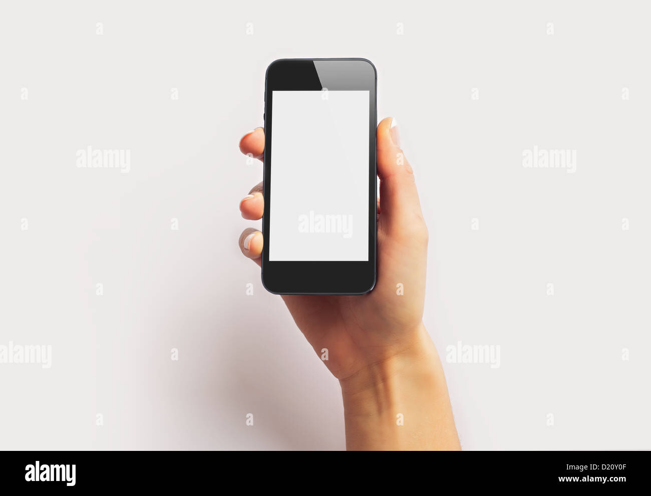 Smartphone con schermo vuoto isolato su sfondo bianco Foto Stock