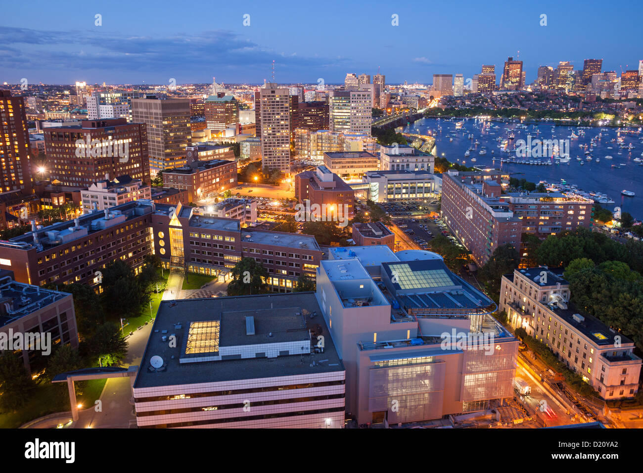 Vista aerea di Cambridge e Boston's Back Bay Foto Stock