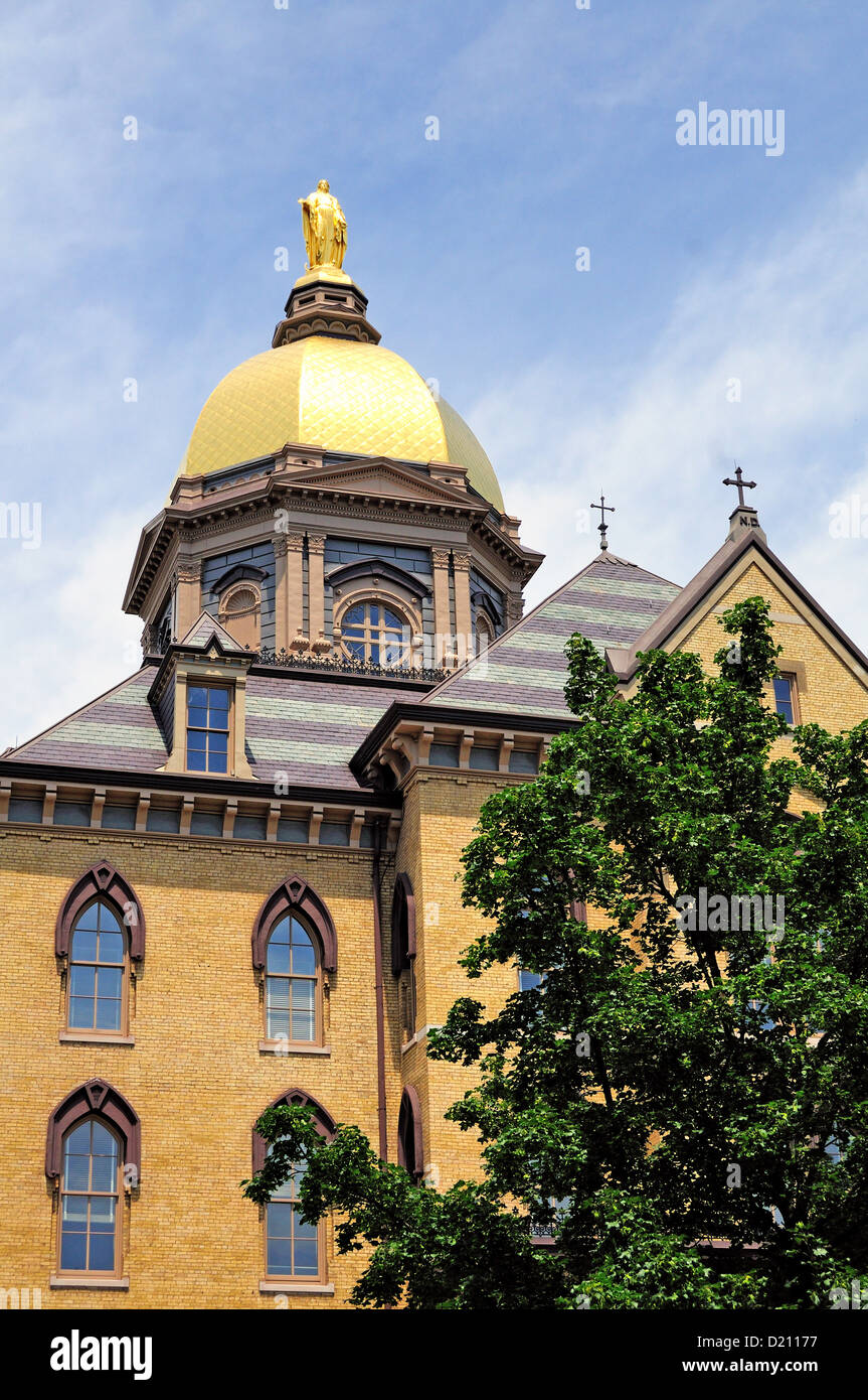 Stati Uniti d'America Indiana South Bend università di Notre Dame Edificio Principale cupola dorata Foto Stock