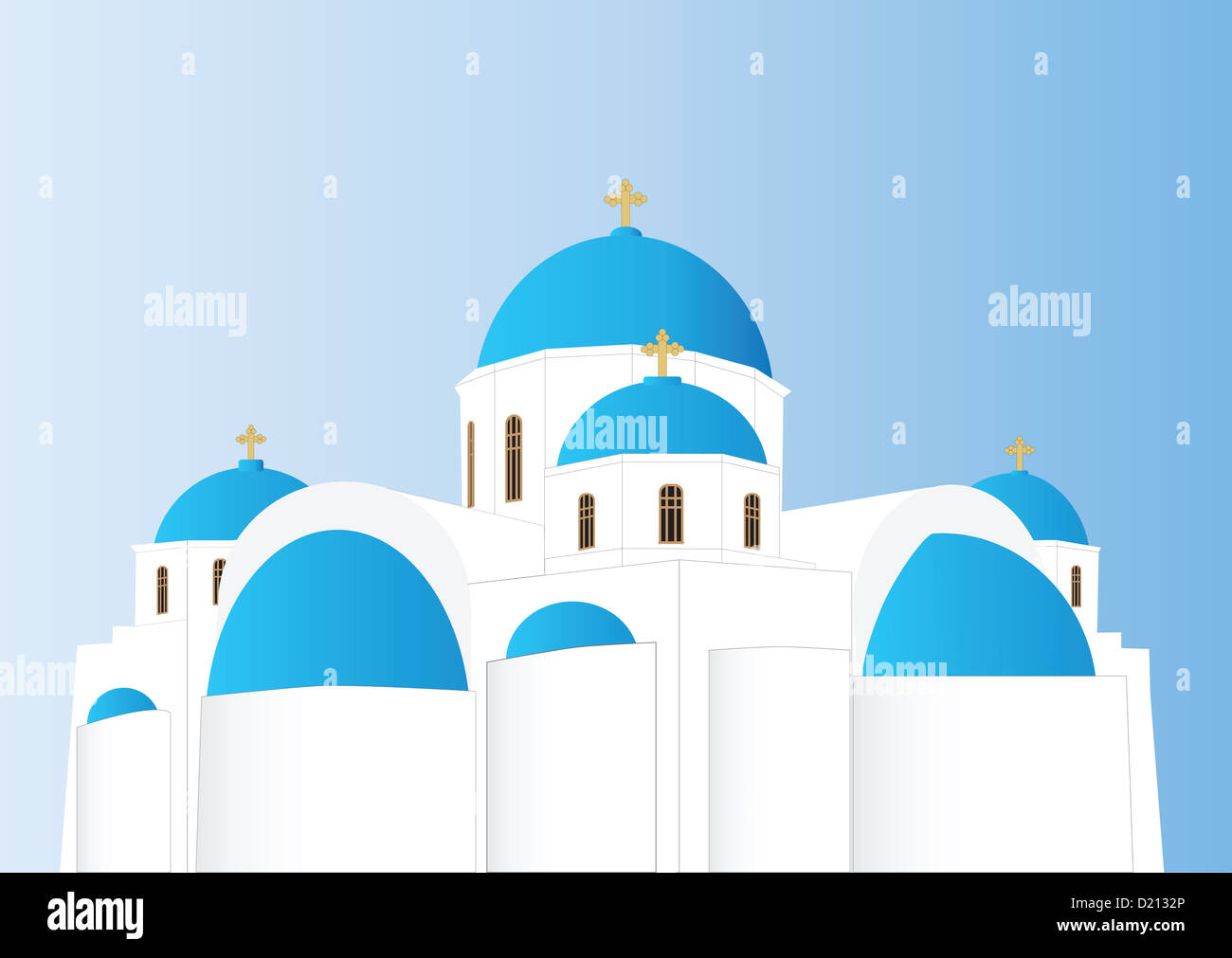 Un blu e bianco chiesa ortodossa greca con cupole Foto Stock