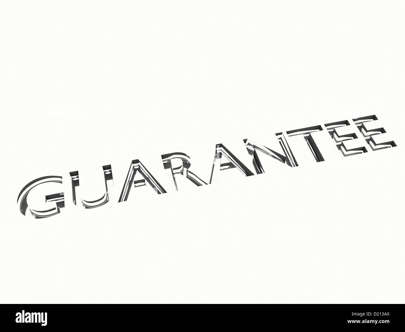 Garanzia incise parole sulla superficie metallica, per concetti correlati. Foto Stock