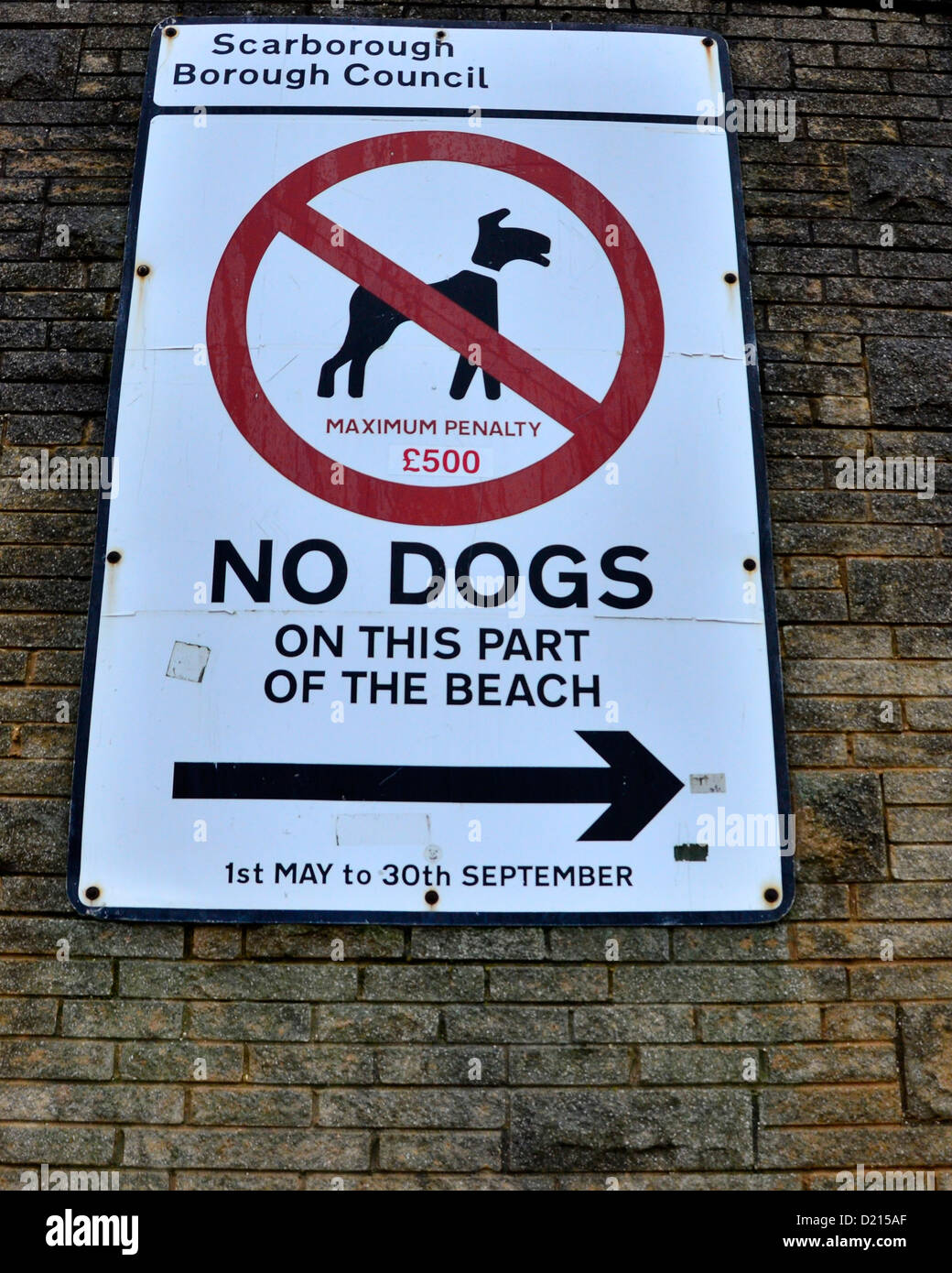 Segno che vieta i cani sulla spiaggia Foto Stock