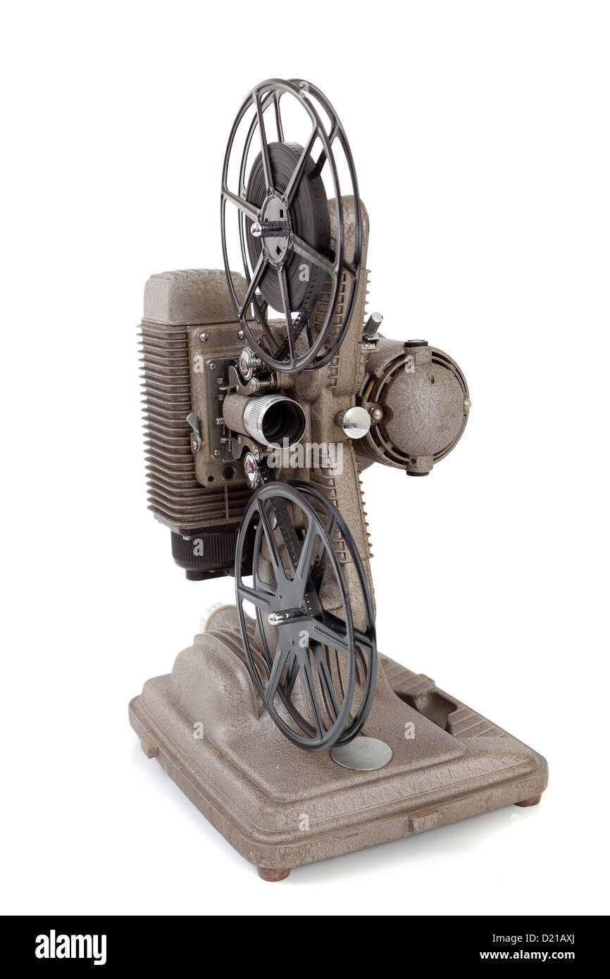 Un vintage 8mm proiettore video su sfondo bianco Foto Stock