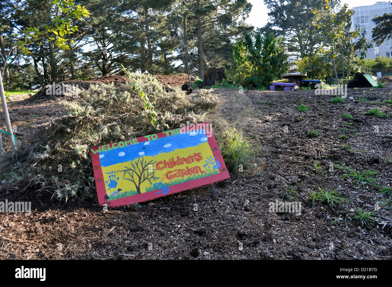 Benvenuti al giardino dei bambini firmare i Giardini Botanici, Golden Gate Park di San Francisco in California Foto Stock