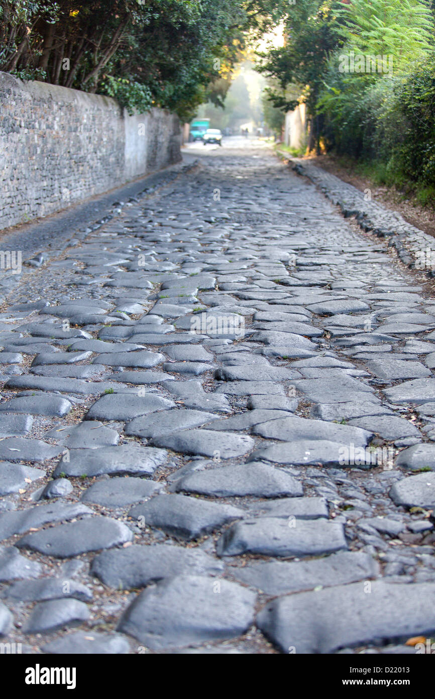 Antica strada romana Via Appia Antica Foto Stock