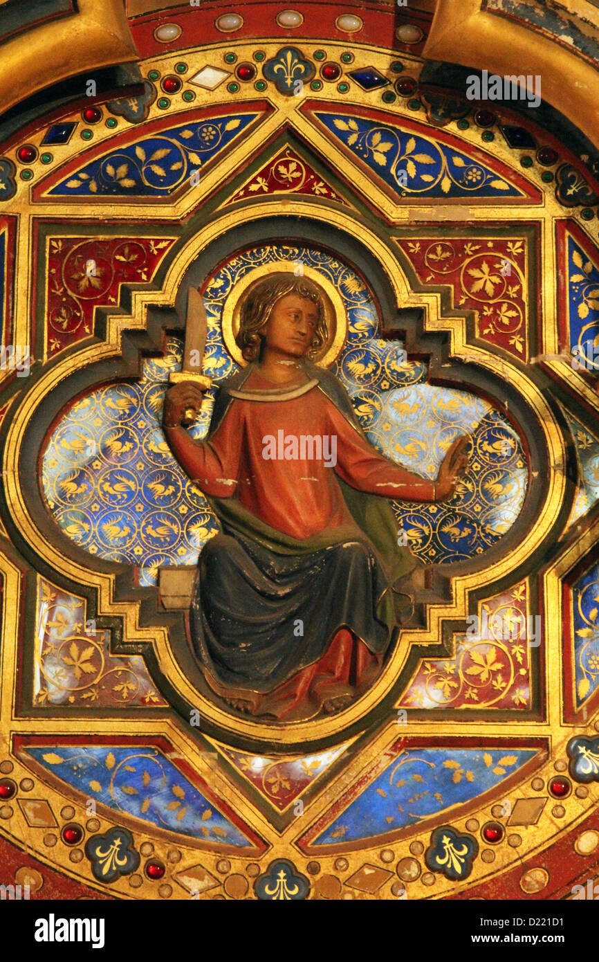 Icona sulla parete del livello inferiore di royal cappella palatina, Sainte-Chapelle, Parigi, Foto Stock