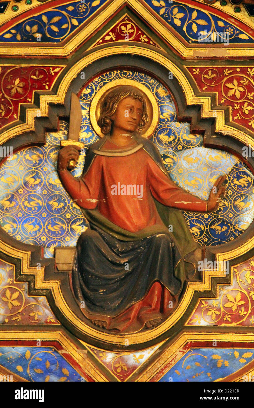 Icona sulla parete del livello inferiore di royal cappella palatina, Sainte-Chapelle, Parigi, Foto Stock