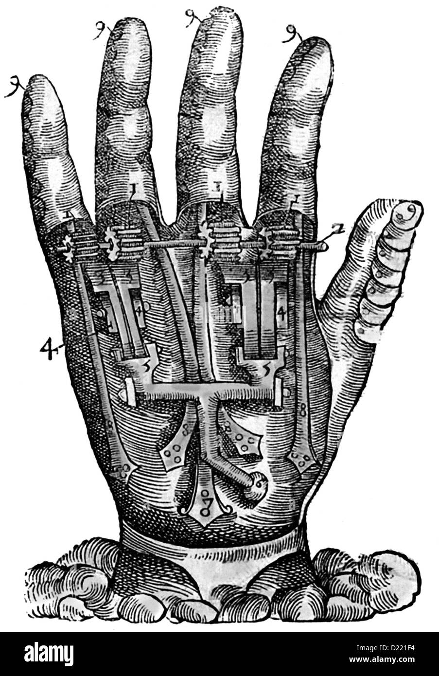 AMBROISE PARE (1510-1590), chirurgo francese. Una mano artificiale dalla sua 1564 prenota Instrumenta chyrurgiae et icones anathomicae Foto Stock