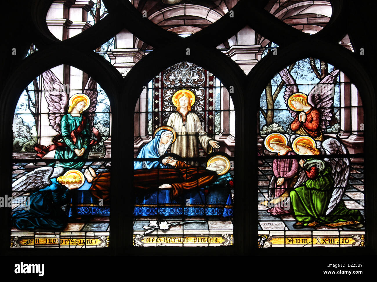 Alla morte di Giuseppe. Il vetro macchiato di Saint Etienne du Mont Chiesa, Parigi. Foto Stock