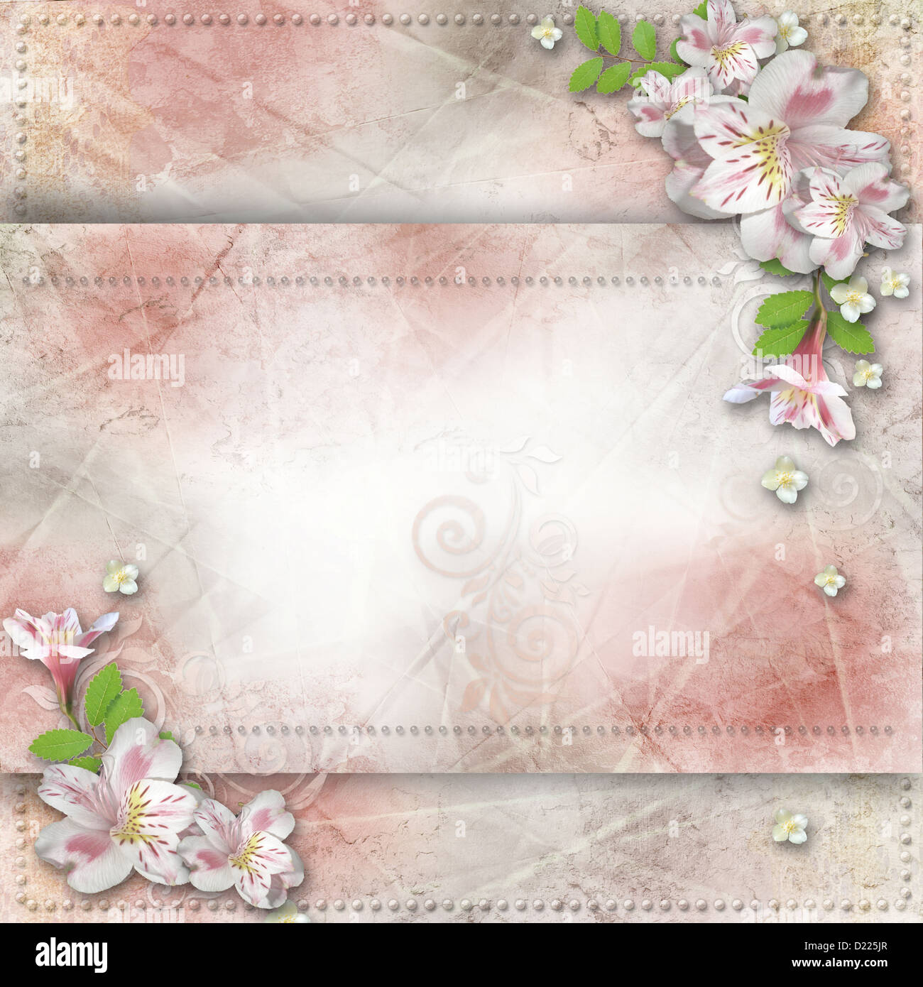 Vintage sfondo con telaio e fiori per congratulazioni e inviti Foto Stock