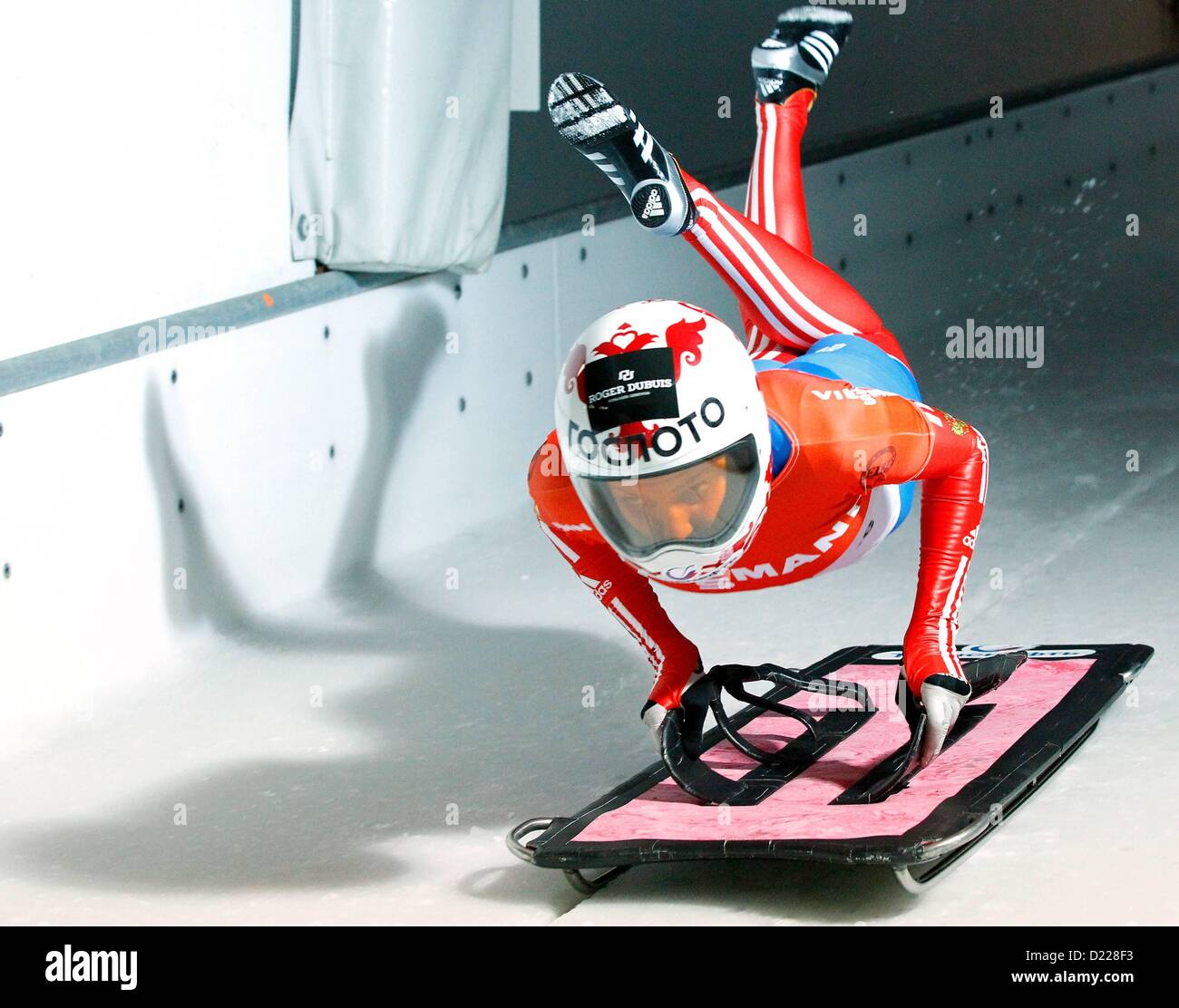 Koenigssee, Germania. 11 gennaio 2013. Lo scheletro FIBT Coppa del Mondo donne immagine mostra Elena Nikitina RUS Foto Stock