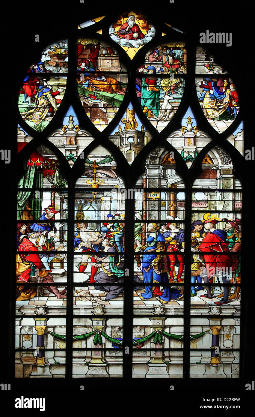 La saggezza di Salomone: Sentenza di Salomone, vetrate, Chiesa di St.  Gervais e San Protais, Parigi Foto stock - Alamy