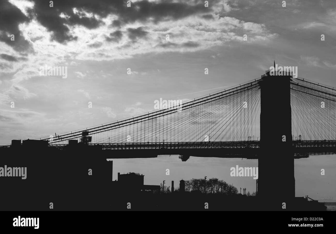 Ponte di Brooklyn Silhouette Foto Stock